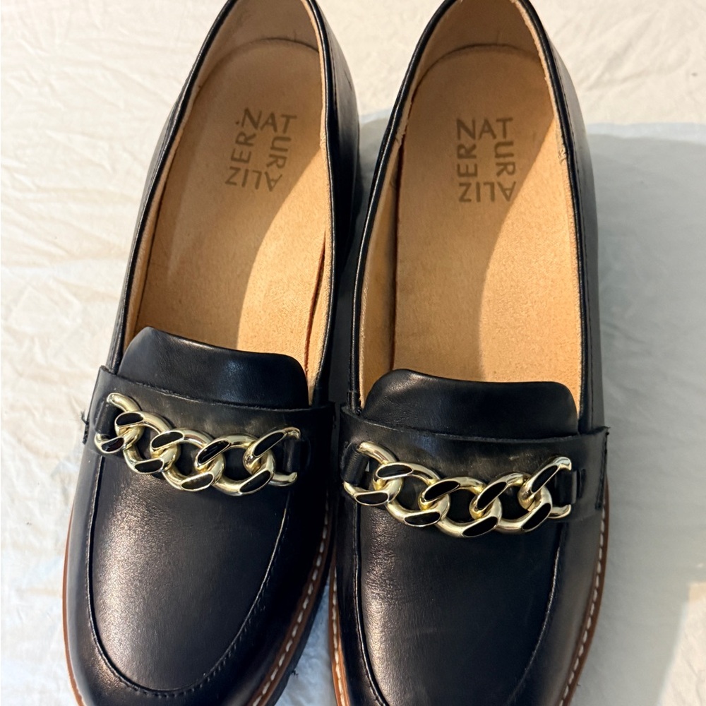 Naturalizer Black Loafers with Gold Chain
